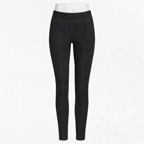 Max Mara Leisure Black Faux Suede Matte Jersey Straight Slim Pants Size Medium - Picture 1 of 8